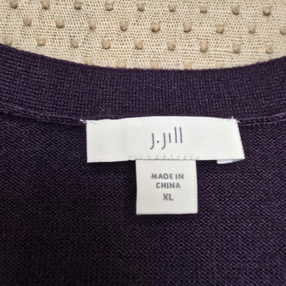 J Jill Long Cardigan V-Neck Sweater  EGGPLANT PURPLE 3 Button Wool Blend Xl - Picture 11 of 12